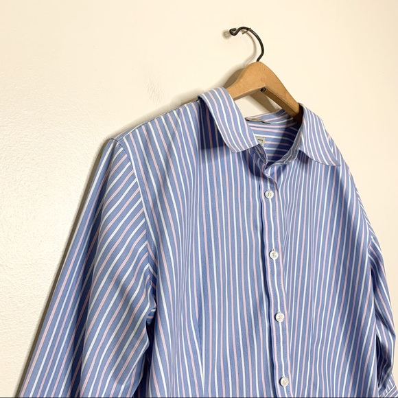 L.L. Bean Blue Stripe Wrinkle Resistant Cotton Button Down Blouse Medium M - Picture 3 of 8